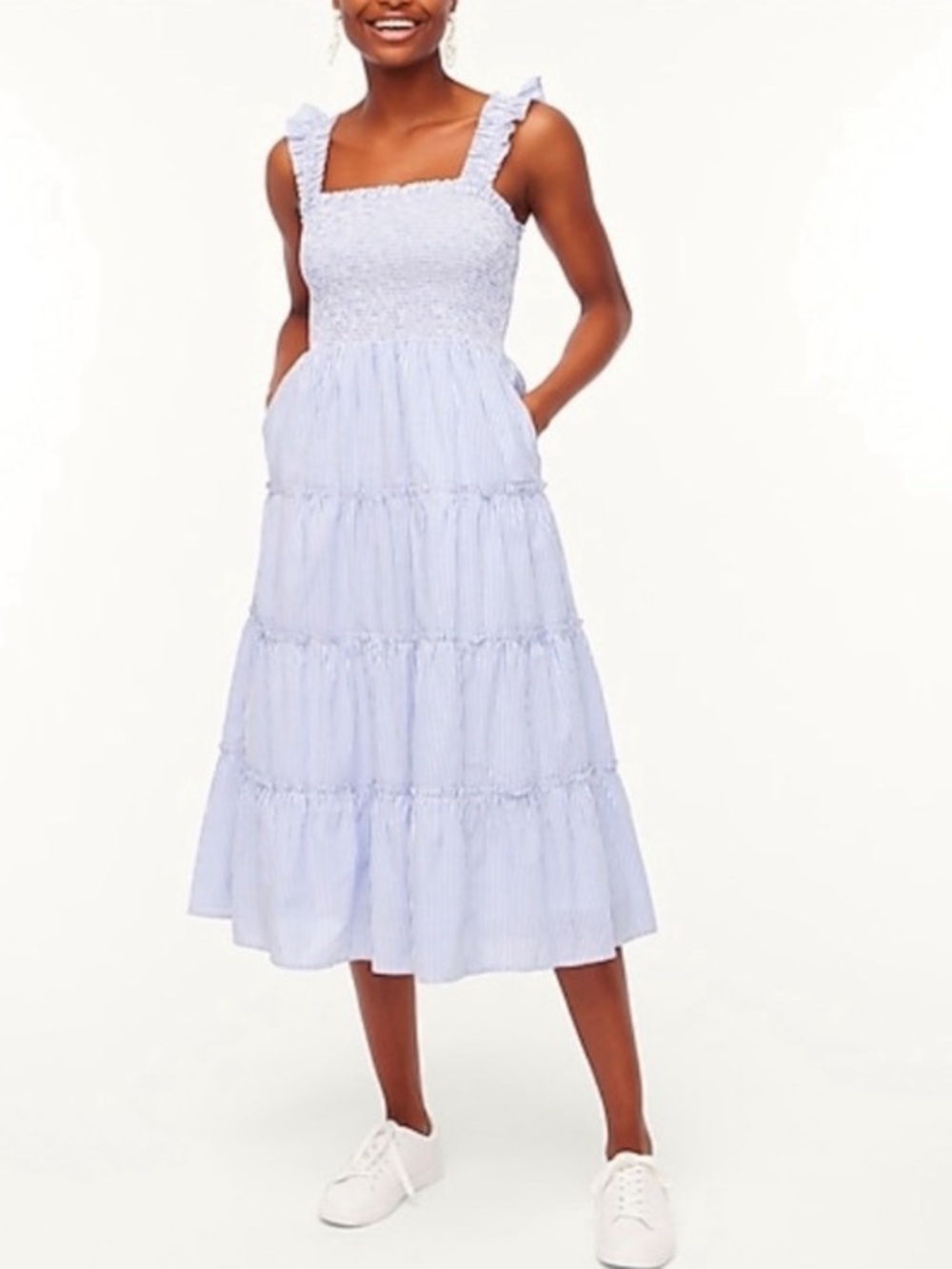 J. Crew Factory Smocked Tiered Midi Dress EUC